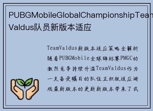 PUBGMobileGlobalChampionshipTeamValdus队员新版本适应