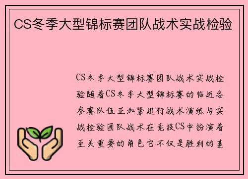 CS冬季大型锦标赛团队战术实战检验