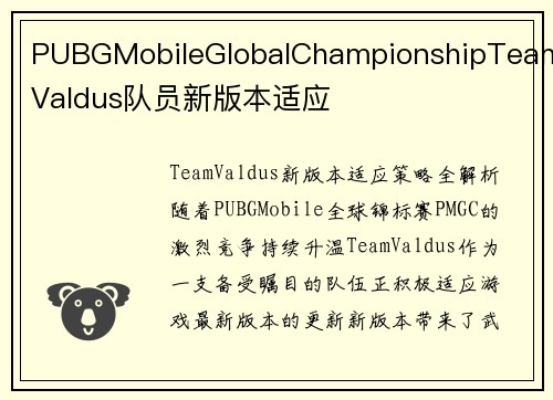 PUBGMobileGlobalChampionshipTeamValdus队员新版本适应