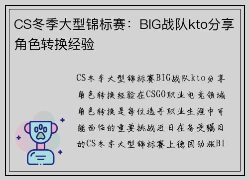CS冬季大型锦标赛：BIG战队kto分享角色转换经验