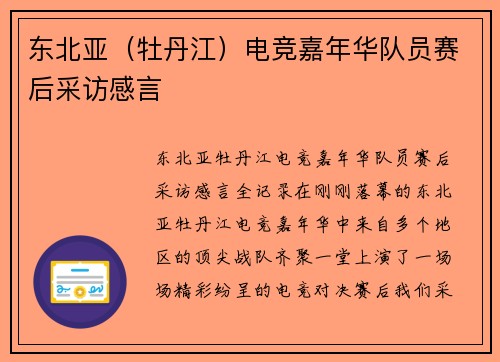 东北亚（牡丹江）电竞嘉年华队员赛后采访感言
